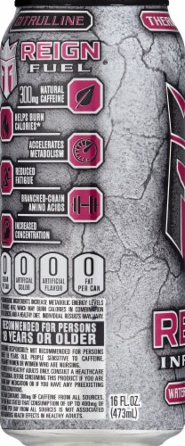 Reign® Inferno Watermelon Warlord Energy Drink Can Perspective: left