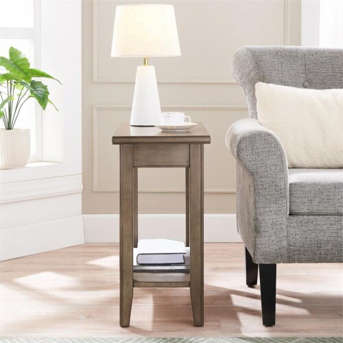 Leick Home 10505-GR Laurent Narrow Wood End Table with Shelf in Smoke Gray Perspective: left