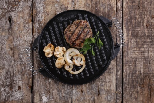 Victoria Wire Handles Cast Iron Round Reversible Griddle Perspective: left