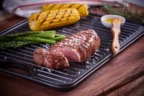 Victoria Cast Iron Rectangular Reversible Griddle Perspective: left
