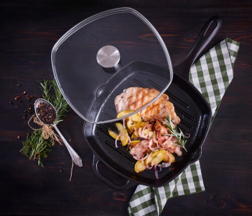 Victoria Stainless Steel Knob Glass Lid Perspective: left