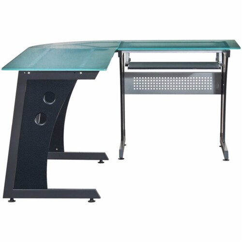 Techni mobili l shaped clearance glass computer desk