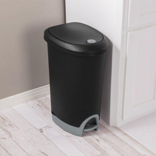 Sterilite 12.6 Gallon Locking Lid Step On Kitchen Wastebasket Trashcan, 2 Pack Perspective: left