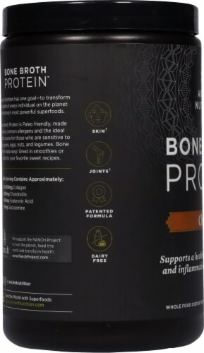 Ancient Nutrition Chocolate Bone Broth Protein Powder Perspective: left