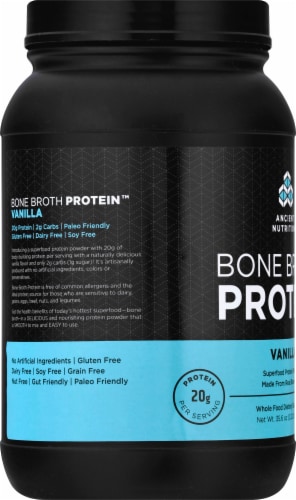 Ancient Nutrition Bone Broth Protein Vanilla Dietary Supplement Perspective: left