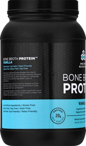 Ancient Nutrition Bone Broth Protein Vanilla Dietary Supplement Perspective: left