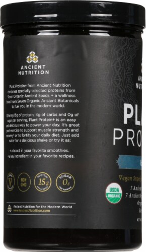 Ancient Nutrition Plant Protein+ Vanilla Vegan Superfood Protein Powder Perspective: left