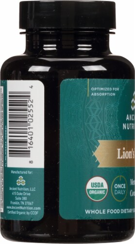 Ancient Nutrition Mental Clarity and Concentration Support Organic Lion's Man Dietary Supplement Perspective: left