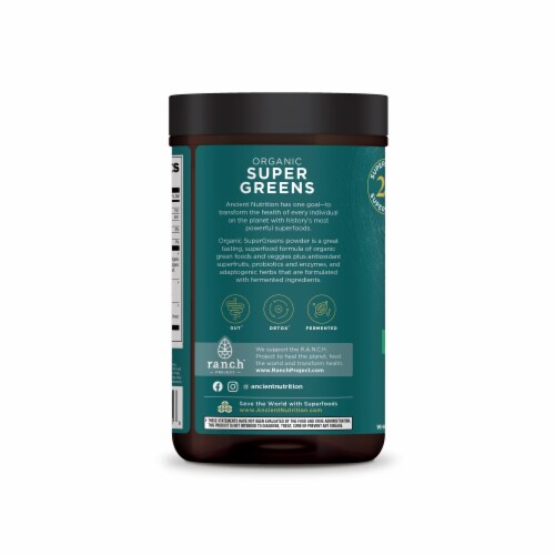 Ancient Nutrition Organic Super Greens Dietary Supplement Powder Perspective: left