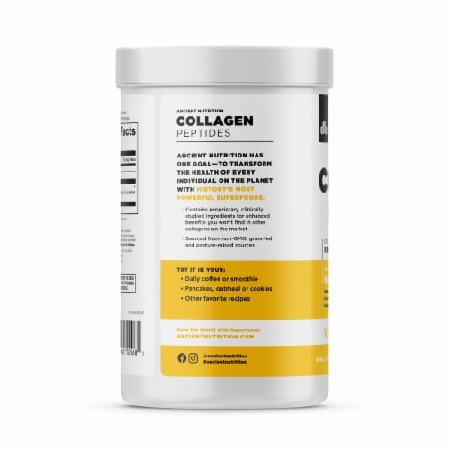 Ancient Nutrition Vanilla Flavor Collagen Peptides Dietary Supplement Perspective: left