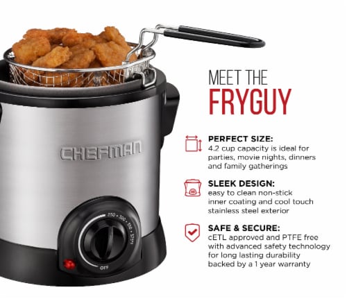 Chefman Fry Guy Deep Fryer - Silver/Black Perspective: left