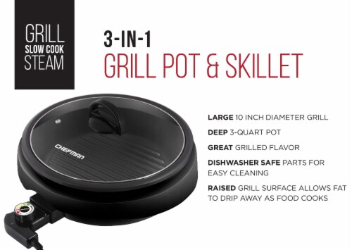 Chefman Smokeless Indoor Electric Grill, Adjustable Temperature Control, Dishwasher-Safe Parts