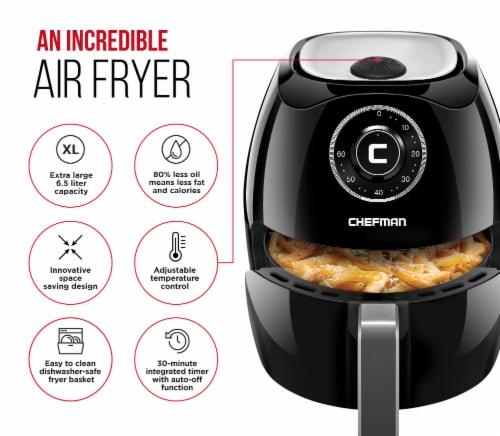 Chefman TurboFry 2 Liter Air Fryer with Adjustable Temperature Control, Black/Silver