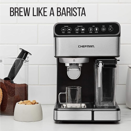 Chefman 6-in-1 Espresso Machine with Built-In Milk Frother, 15-BAR Pump,  Digital Display, One-Touch Single or Double Shot for Cappuccinos and  Lattes