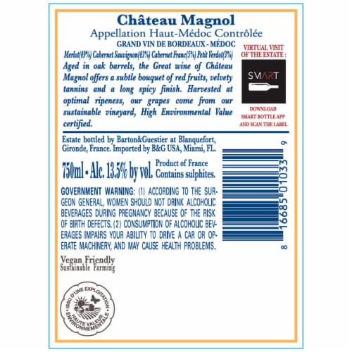 Chateau Magnol Bordeaux France Red Wine Perspective: left