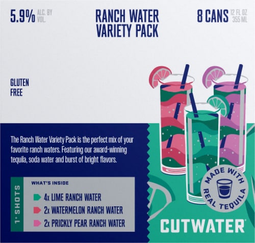 Cutwater Watermelon/Lime/Prickly Pear Ranch Water Variety Pack Perspective: left