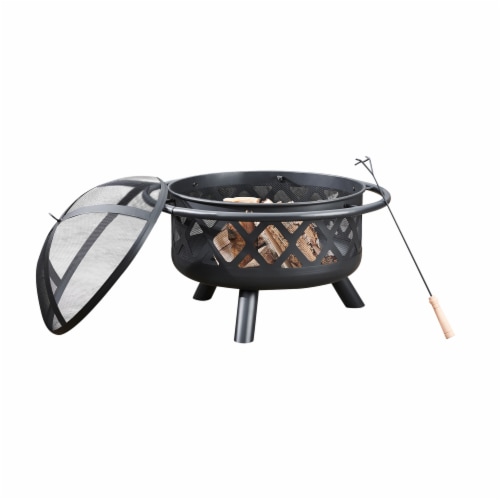 Peaktop Round Steel Wood Burning Fire Pit in Black - Teamson Perspective: left