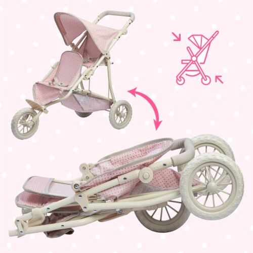 Polka Dots Foldable Princess Baby Doll Twin Jogging Stroller with