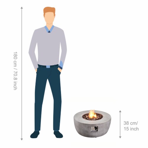 Teamson Home Outdoor Round Concrete Base Propane Gas Fire Pit for Garden Patio Decor, Gray Perspective: left