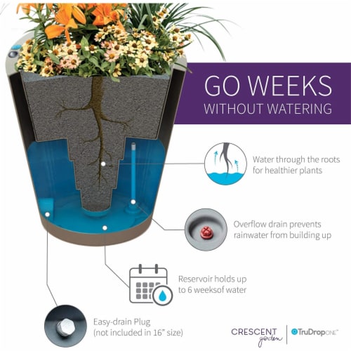 Crescent Garden Tru Drop Tall Cup Planter Flower Pot, Caviar Black, 22 Perspective: left