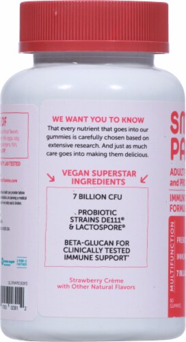 SmartyPants Strawberry Crème Adult Prebiotic & Probiotic Immunity Formula Gummies Perspective: left