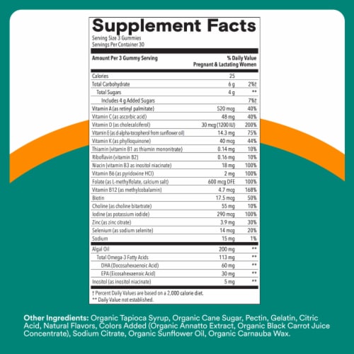 SmartyPants Prenatal Plus Multivitamin & Omega 3 Gummies, Methylfolate, Vitamins D3, B12, Zinc Perspective: left