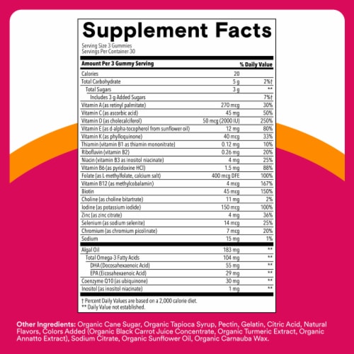 SmartyPants Women's Plus Multivitamin & Omegas Gummies with Vitamins C, D3, B12 & Zinc Perspective: left