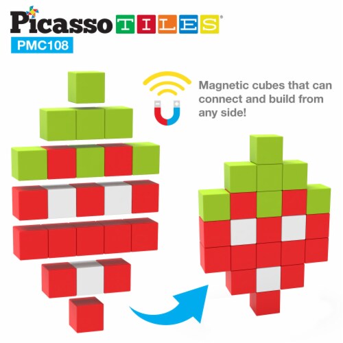 PicassoTiles Magnetic Puzzle Cubes 108 Pieces PMC108 with FREE Ideabook Perspective: left