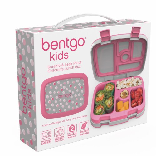 Bentgo Kids Durable & Leak Proof Pink Dots Children's Lunch Box - Gray Perspective: left