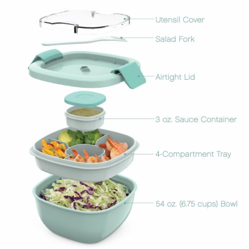 Bentgo Salad Stackable Lunch Container with Large 54oz Bowl, 4-Compartment  Tray & Built-In Fork - Green