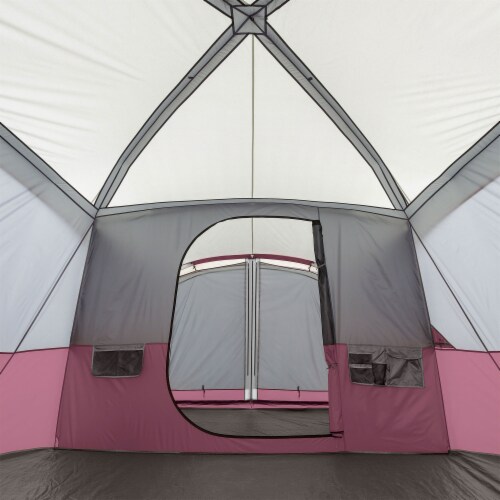 CORE 40072 11 Person Family Outdoor Camping Cabin Tent with Screen Room, Red Perspective: left