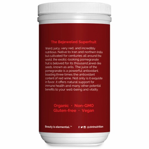 Zint Organic Pomegrante Juice Powder Perspective: left