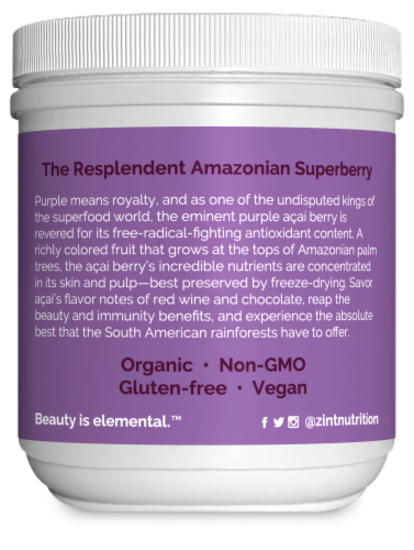 Zint Organic Freeze-Dried Acai Berry Powder Perspective: left