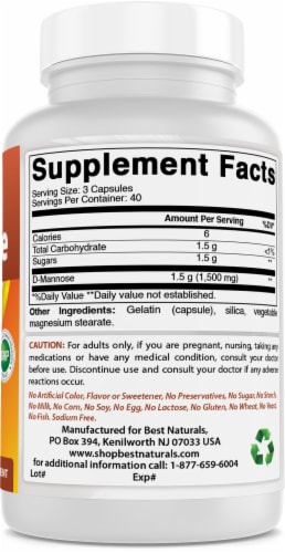 Best Naturals D-Mannose Capsules - Urinary Tract Cleanse Supplement 1500mg/Serving - 120 Coun Perspective: left