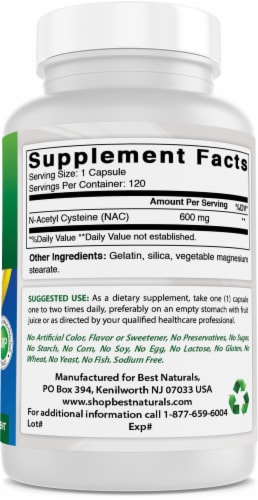 Best Naturals NAC - N Acetyl Cysteine 600 mg 120 Capsules - n Acetyl cysteine - Powerful anti Perspective: left