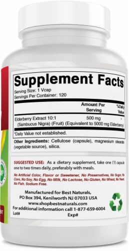 Best Naturals Elderberry Sambucus Nigra 5000mg Equivalent 120 Veg Capsules Perspective: left