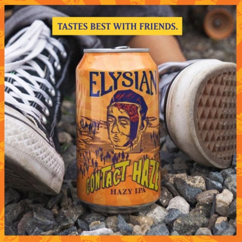 Elysian Brewing Contact Haze Hazy IPA Beer Perspective: left