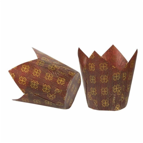 100-Pack Tulip Paper Cupcake Liners for Muffin Baking - Brown & Gold Prints, 2.2" Diameter Perspective: left