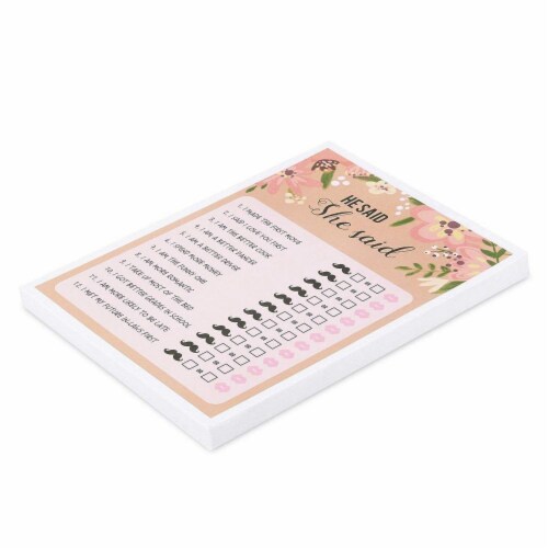 50 Sheet Floral Wedding Game Cards for Bachelorette Party and Wedding, Pink Perspective: left