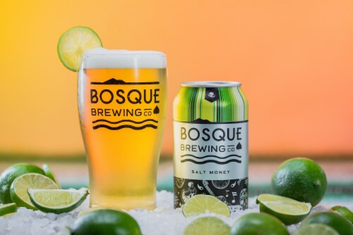 Bosque Brewing Co Salt Money Lime Lager Craft Beer Perspective: left