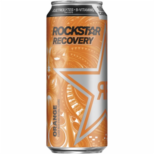 Rockstar Recovery Orange Energy Drink Perspective: left