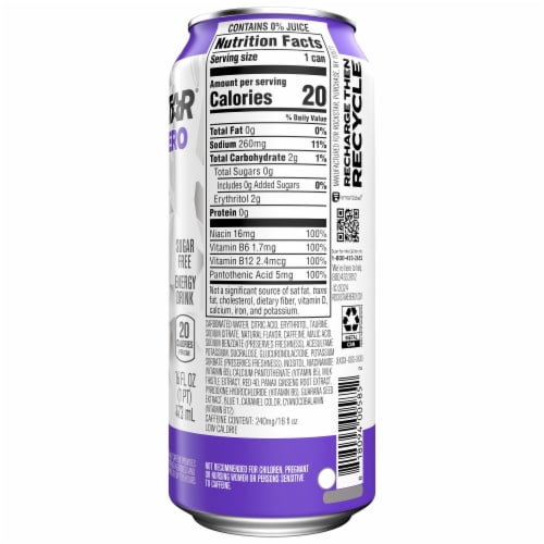 Rockstar Pure Zero Energy Drink, Zero Sugar, Grape Perspective: left