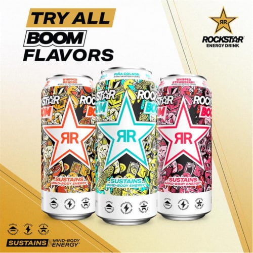Rockstar Boom Whipped Strawberry Energy Drink Perspective: left