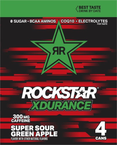 Rockstar Xdurance Super Sour Green Apple Energy Drink Perspective: left