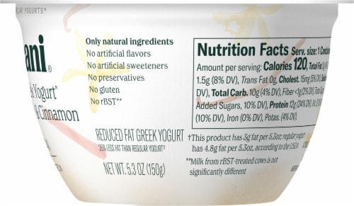 Chobani® Madagascar Vanilla Cinnamon Less Sugar Low Fat Greek Yogurt Cup Perspective: left