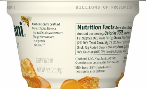 Chobani® Whole Milk Honey Greek Yogurt Cup Perspective: left