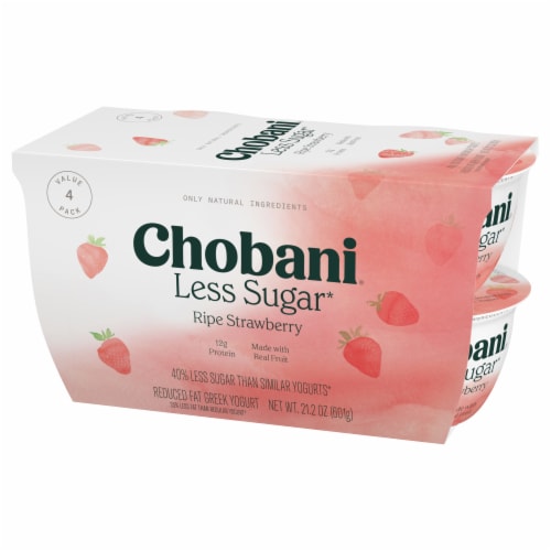 Chobani Less Sugar Low-Fat Monterey Strawberry Greek Yogurt Perspective: left