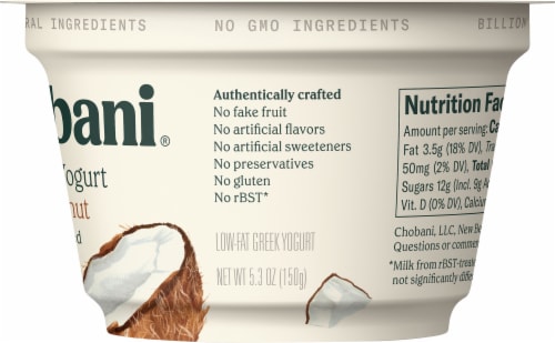 Chobani® Coconut Low Fat Greek Yogurt Cup Perspective: left