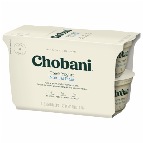 Chobani Non-Fat Greek Yogurt with Probiotics, Plain 5.3 oz