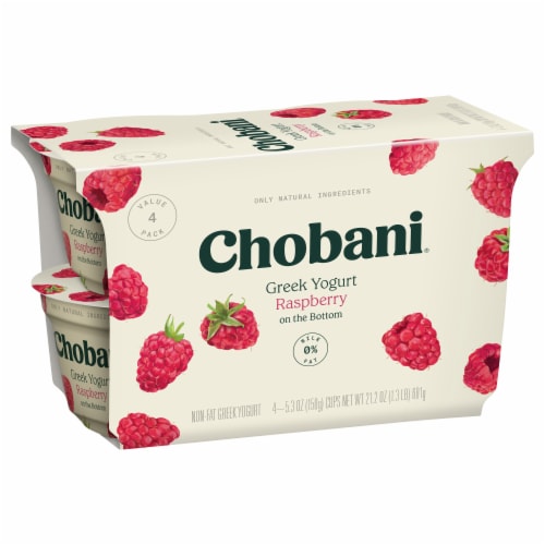 Chobani® Non-Fat Raspberry on the Bottom Greek Yogurt Perspective: left